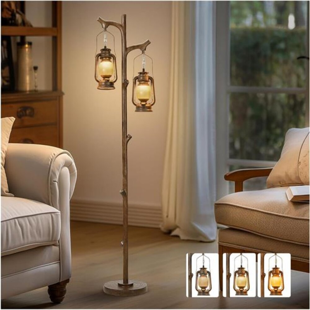 68" Rustic Farmhouse Tree Trunk Floor Lamp Country Brown Finish Wood Vintage
